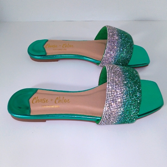 Green Bling Ombre Chase + Chloe Slip On Sandals - Picture 3 of 6